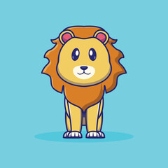 Cartoon illustration of a cute Lion standing. Animal concept.