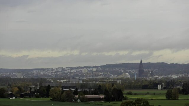 Cities of Neu-Ulm and Ulm Eselsberg with rain approaching time lapse