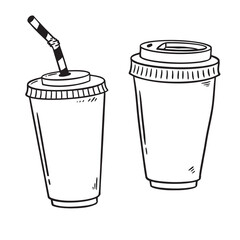 Hot coffee disposable to go cup. Hand drawn take away illustrations.
