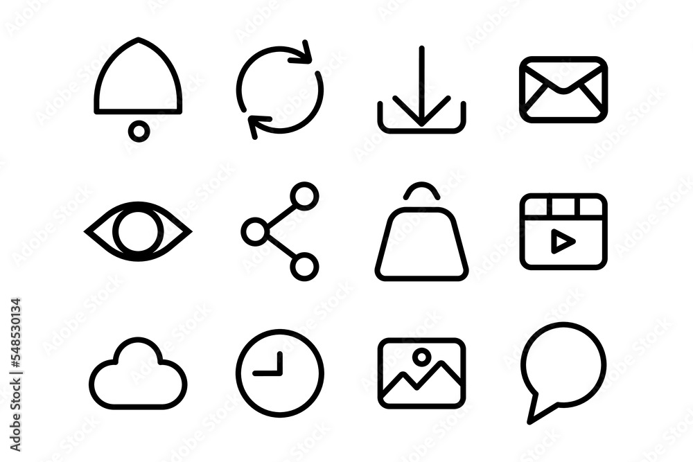 Poster Set of basic web and applications icon design. Sign for design interfaces