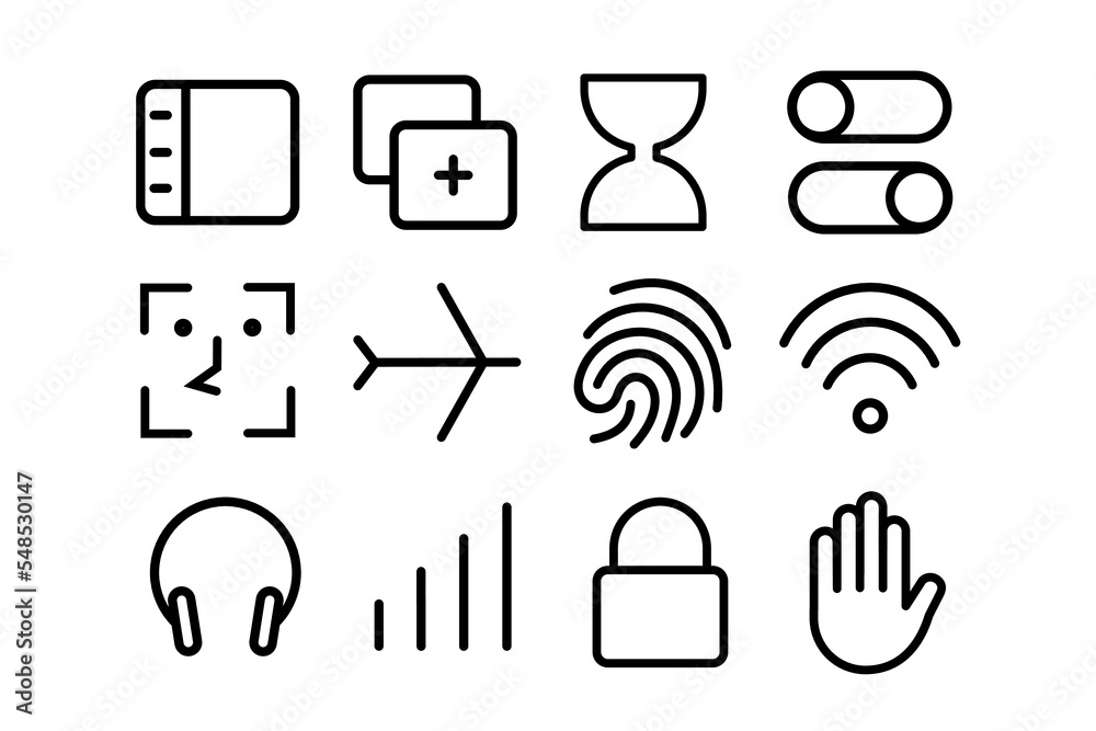 Poster Set of basic web and applications icon design. Sign for design interfaces
