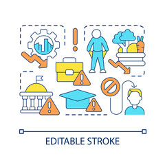 Achieving inclusive growth issues concept icon. Global goals. Social problems. Sustainable development abstract idea thin line illustration. Isolated outline drawing. Editable stroke. Arial font used