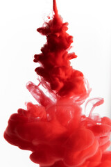 Red color flowing in smoke forms, smooth abstract moving by acrylic paint - 548531760