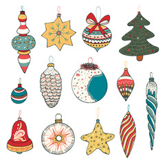 Christmas toys vector illustrations set.