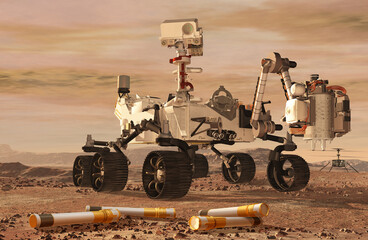 Return of sample of the planet Mars by the rover perseverance in rendering and 3d illustration