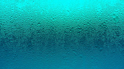 Texture of Water Droplets on Chilled Drink Glass in Gradient Turquoise Blue Color