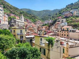 Fototapeta premium Manarola village in the Ligurian hinterland with historic structures