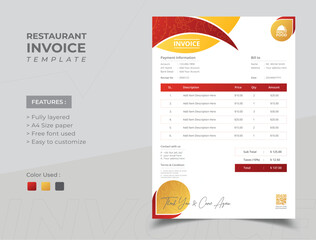 Food restaurant invoice design template with trendy gradient color. Bill form restaurant business invoice accounting