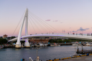 Tamsui Lover Bridge in Taiwan at sunset