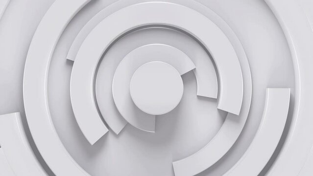 3d render background with uneven white porcelain circular slices rotating, Tech abstact design surface trendy concept, seamless loop