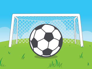 Cartoon football field with goal and soccer ball