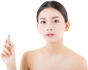Beauty asian woman applying lipstick png transparent file.