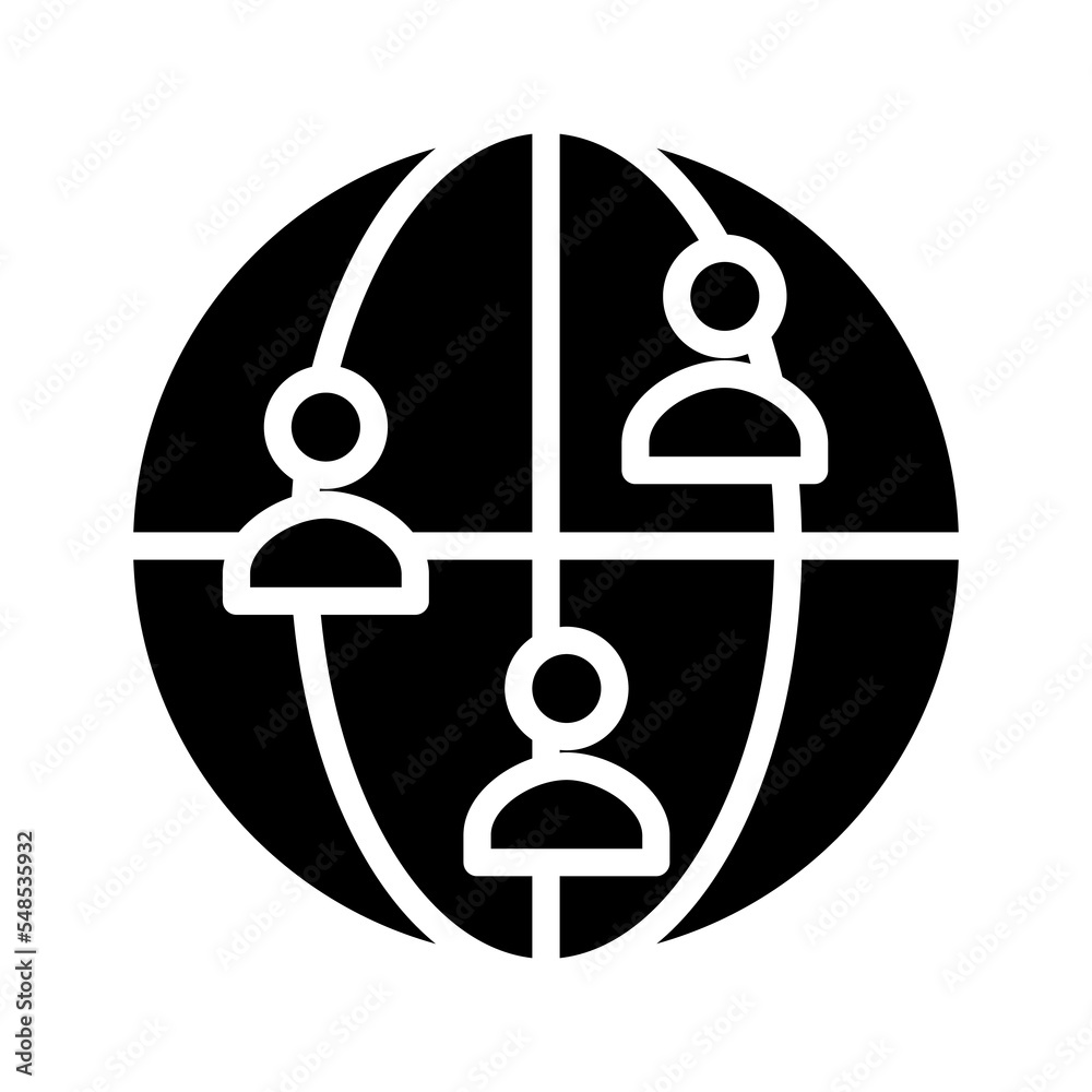 Poster global population black glyph icon. international relationships. human communities. worldwide connec