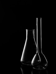 Glass flasks. Chemical flask. Chemical vessels. Glassware.