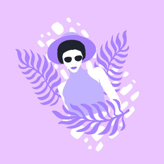 Fashion minimal flat vector illustration glamor retro Paris Lady. 