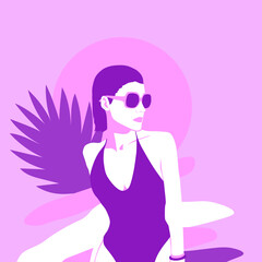 Fashion minimal vector illustration. Beach Party Retro vacation Girl