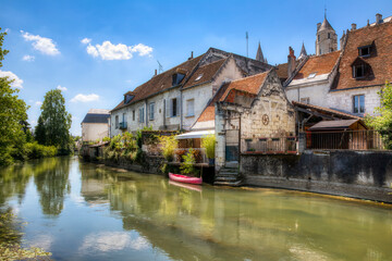 Fototapeta na wymiar The Indre River Running through the City of Loches, Loire Valley, France