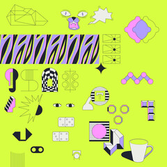 Fashion minimal vector illustration. Stylish abstract mix creative objects. Anti-design trends