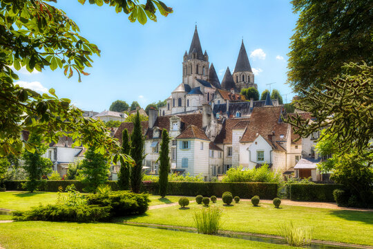 From the Public Garden in Loches, Loire Valley, France, Looking towards the Church of Saint-Ours