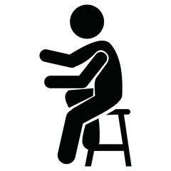 vector illustration of human icon sitting on a chair. black and white color.