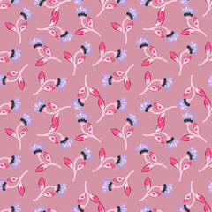 Hand drawn flower seamless pattern. Naive art style. Cute botanical plants endless backdrop. Decorative floral wallpaper.