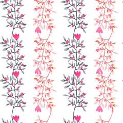 Decorative forest flower endless wallpaper. Hand drawn herbal seamless pattern.