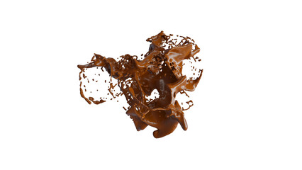Chocolate Splash with droplets 3d rendering. PNG 3d rendering alpha channel.