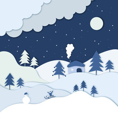 Fototapeta premium Paper cut Merry Chrismas greeting card 