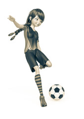 Fototapeta premium soccer girl will pass the soccer ball in white background
