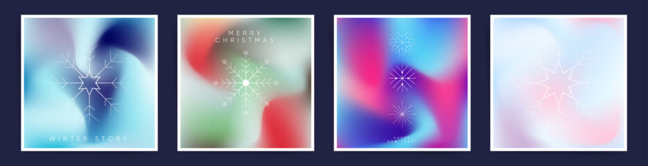 Winter gradient square covers. Mesh blurred colors of Christmas. Vector modern backgrounds.