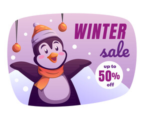 winter sale background with Penguin
