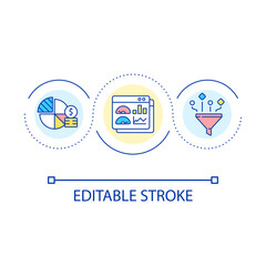 Optimize finance strategy loop concept icon. Business adjustment. Economic research. Improve revenue abstract idea thin line illustration. Isolated outline drawing. Editable stroke. Arial font used