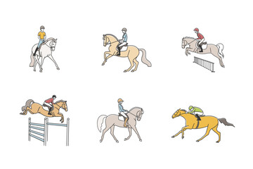 Set of people riding horses