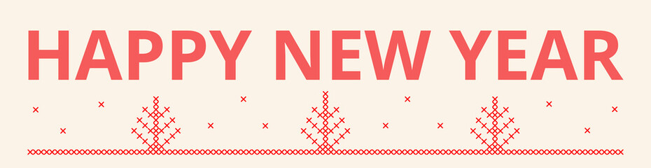 Happy New Year banner in embroidery cross-stitch style.