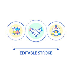 Professional relationship loop concept icon. Work team. Business networking. Build social connections abstract idea thin line illustration. Isolated outline drawing. Editable stroke. Arial font used