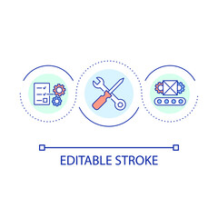 Optimization process loop concept icon. Repair service. Provide adjustment. Software maintenance abstract idea thin line illustration. Isolated outline drawing. Editable stroke. Arial font used