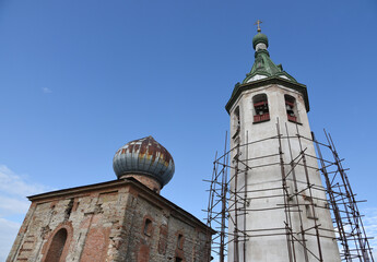 Old church in the Russian city of Volkhov. Restoration is underway now.