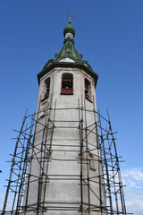 Old church in the Russian city of Volkhov. Restoration is underway now.