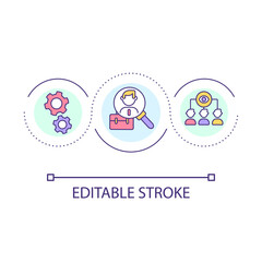 Searching talent loop concept icon. Recruitment process. HR selection. Finding employees. Headhunting abstract idea thin line illustration. Isolated outline drawing. Editable stroke. Arial font used