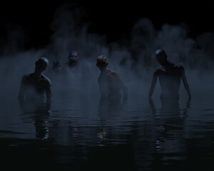 Illustration of a Zombie Horde wading through water