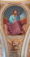 Fotobehang IVREA, ITALY - JULY 15, 2022: The fresco of St. Mark the Evangelist in cupola of church Chiesa di San Salvatore by Giovanni Silvestro (1914). © Renáta Sedmáková