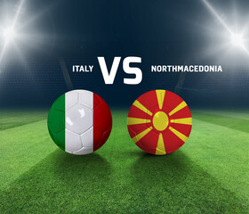 Soccer matchday template. Italy vs North Macedonia Match day template. 3d rendering