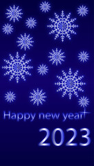 Naklejka na ściany i meble Smart phone size Happy new year 2023 ilustration ilustration with snow flakes 