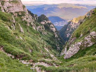 Trail of Bucegi mountain at cloudy day, Romania.