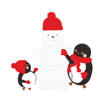 pinguins and snowman in christmas