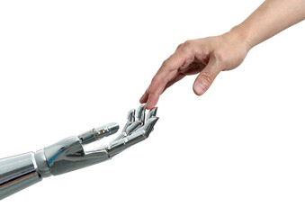 Human hand touching robot hand