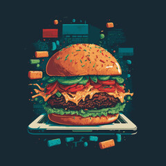 Big burger, Hamburger hand drawn vector illustration Poster