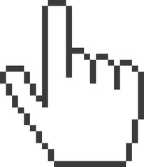 Forefinger cursor in pixel style. Pointing finger hand gesture