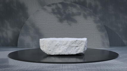 Pedestal stone for product showcase in the concrete room.