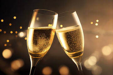 Toast with two glasses of champagne - obrazy, fototapety, plakaty